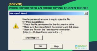 Word Experienced An Error Trying To Open The File