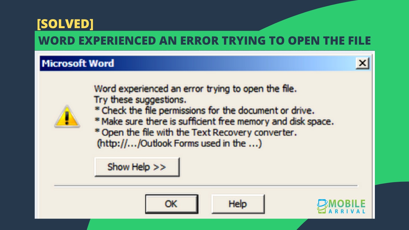 Word experienced an error trying to open the file как исправить